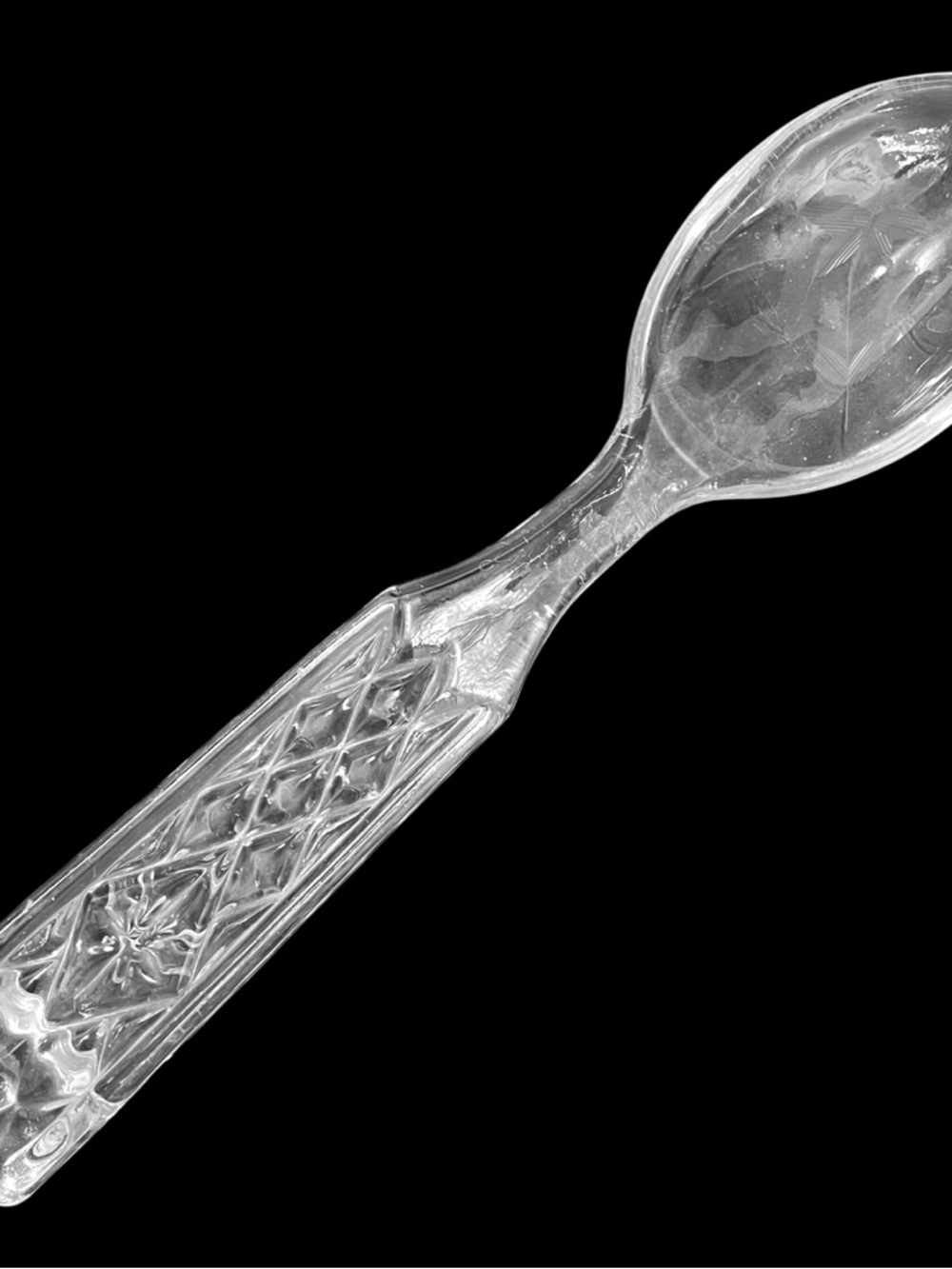 Vintage 1970s Wexford Anchor Hocking Glass Salad Serving Spoon Diamond Pressed